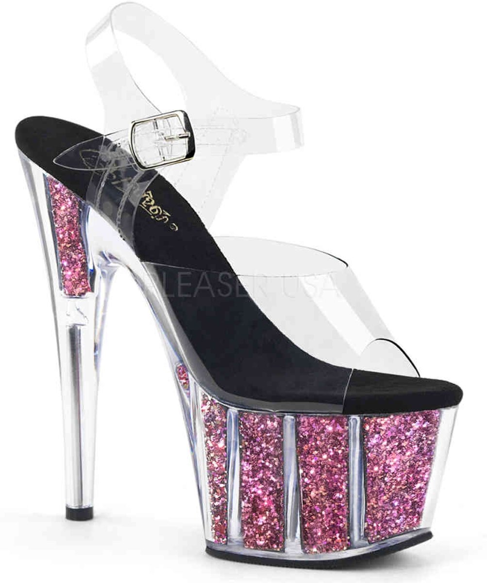 EU 35 = US 5 | ADORE-708CG | 7 Heel, 2 3/4 PF Ankle Strap Sandal w/ Glitter Inserts